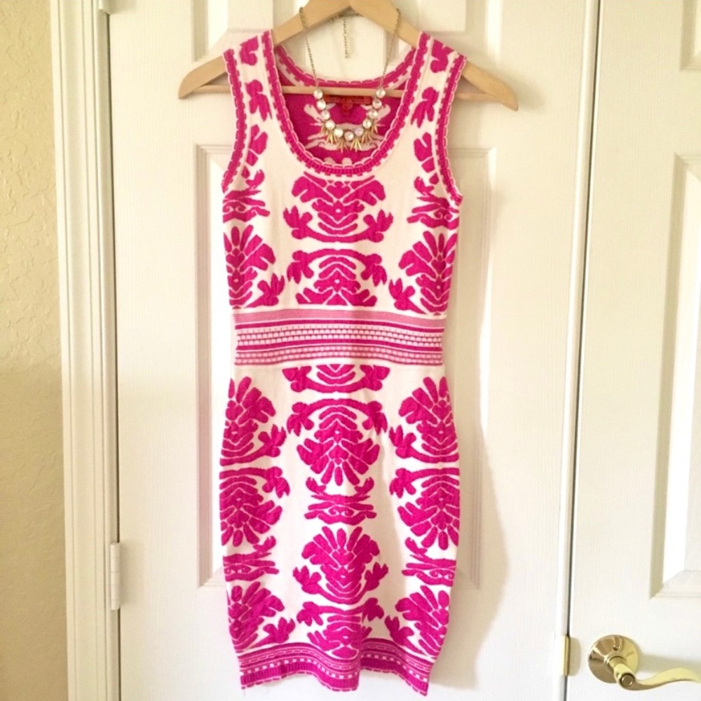 Pink Detailed Pink Embroidered Bodycon Sweater Dress